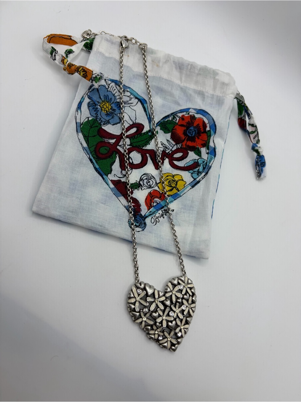 Brighton Floral Heart Pendant Necklace - Silver Tone